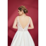 A-Line Sparkling Beads and Sequined Tulle Tank Top Bodice Satin Skirt with Pockets Wedding Dress - OU-A3002