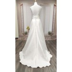 A-line - Satin Wedding Dress with Pleated Waist Line and Sheer Lacy Tank Top Bodice - OU-A3003