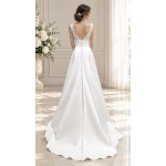 A-line - Satin Wedding Dress with Pleated Waist Line and Sheer Lacy Tank Top Bodice - OU-A3003