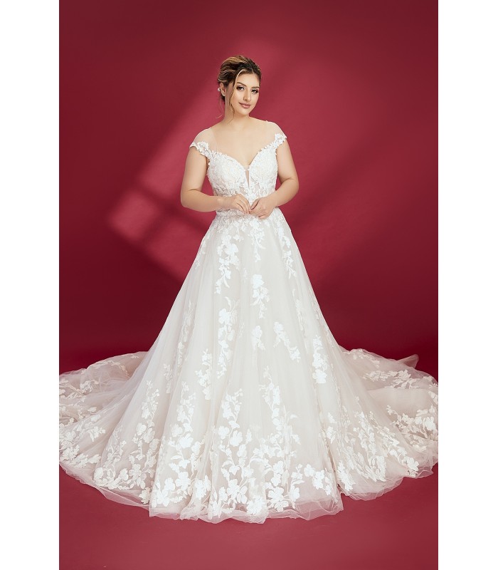 Ball Gown Off-Shoulder Semi-V cut Wedding Dress - OU-B5002