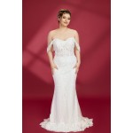 Fitted and Flare Sweet-Heart Beaded Lace Tulle with Heavy Lace Placement Over-Skirt Wedding Dress - OU-F1003OS