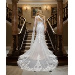 A luxurious one-shoulder mermaid wedding dress open back with a detachable shoulder cape - OU-F1007