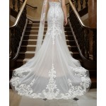 A luxurious one-shoulder mermaid wedding dress open back with a detachable shoulder cape - OU-F1007
