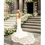 Wedding Dress - Crepe  Fitted and Flare Cowl Neckline with Rosy Cut-Out Train - OU-F2011