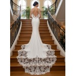 Wedding Dress - Crepe  Fitted and Flare Cowl Neckline with Rosy Cut-Out Train - OU-F2011