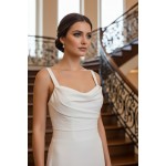 Wedding Dress - Crepe  Fitted and Flare Cowl Neckline with Rosy Cut-Out Train - OU-F2011